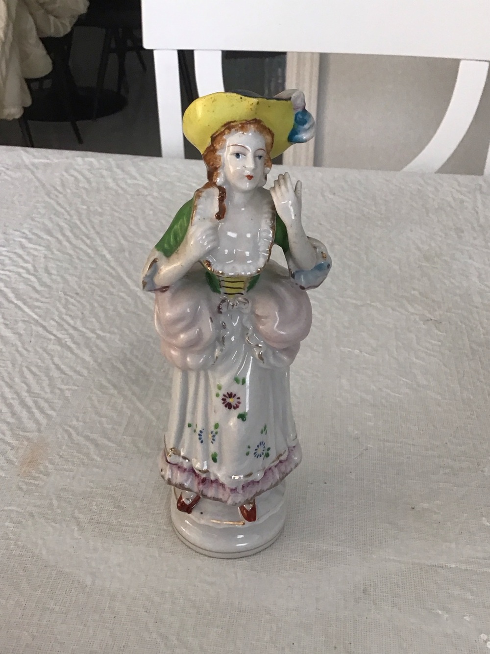 Vintage Porcelain Lady Figurine in White, Yellow and Green #124